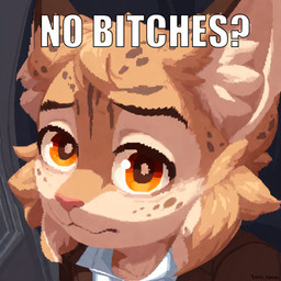 amber_eyes anthro blazer brown_clothing cheek_tuft clothing eyebrows facial_tuft fisheye_lens fur inner_ear_fluff looking_at_viewer male multicolored_body multicolored_fur pink_nose sad shirt solo spots spotted_body spotted_fur tan_body tan_fur text topwear tuft white_clothing white_shirt white_topwear loren_iipsum meme_2026 felid feline lynx mammal meme watermark