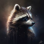 ambiguous_gender black_nose decay ears_up feral fluffy fur looking_away nebula sad solo space water water_drops smu000 mammal procyonid raccoon bust_portrait portrait watermark