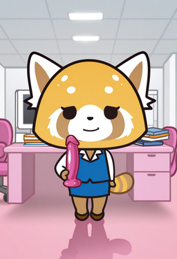 anthro bottomwear clothed clothing dildo female footwear fur furniture holding_dildo holding_object holding_sex_toy inside narrowed_eyes office office_clothing orange_body orange_fur sex_toy shirt shoes smile smirk smirking_at_viewer smug solo topwear boxen549 aggretsuko sanrio retsuko ailurid mammal red_panda hi_res