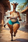 anthro bottomwear breasts clothing female genitals gym_bottomwear gym_clothing gym_shorts hooves hut palm_tree plant pussy running shorts solo sweaty thick_thighs tree wet wet_clothing wide_hips matt3985_(director) phazon giraffe giraffid mammal hi_res