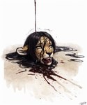 anthro black_hair blood bodily_fluids decapitation female fur gore hair long_hair orange_body orange_fur solo teeth yellow_eyes cheetah felid feline mammal attempted_signature hi_res