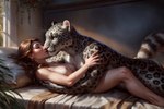 anthro bed breasts canineluvr19 cuddling duo felid female female_on_anthro fur furniture hi_res hugging human human_on_anthro interspecies kissing lying male male/female male_on_top mammal nipples nude on_back on_top pantherine pillow snow_leopard spots spotted_body spotted_fur window