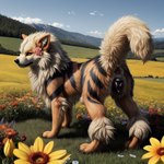 anatomically_correct anatomically_correct_genitalia animal_genitalia animal_pussy anus arcanine black_pussy butt canid canine canine_genitalia canine_pussy detailed detailed_background detailed_fur director_firewolf female feral field flower fur generation_1_pokemon genitals grass hi_res looking_at_viewer mammal mountains paws photorealism photorealistic plant pokemon_(species) presenting presenting_hindquarters pussy raised_tail realistic realistic_fur solo striped_body striped_fur stripes