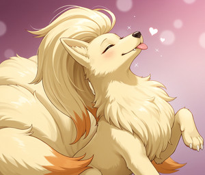 <3 ambiguous_gender black_nose blush canine_nose canine_teeth chest_tuft claws female feral fluffy fur heart_symbol mane multi_tail orange_body orange_fur pose simple_background smile solo sparkles tail tan_body tan_fur tongue tongue_out tuft vulpine notthatclassic nintendo pokemon canid canine canis fox generation_1_pokemon mammal ninetales pokemon_(species) hi_res