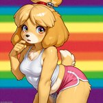 anthro belly bottomwear breasts clothing curvy_figure dolphin_shorts fat_rolls female floppy_ears fur multicolored_eyes navel psychedelic rainbow shirt shorts slightly_chubby solo squish tail tank_top thick_thighs topwear voluptuous yellow_body sherlock_hound_(director) animal_crossing nintendo isabelle_(animal_crossing) canid canine canis domestic_dog mammal shih_tzu toy_dog detailed hi_res shaded soft_shading