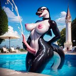 animal_genitalia animal_penis anthro bodily_fluids breasts castle cetacean_genitalia cetacean_penis cetacean_tail cum cum_drip cumshot dripping ejaculation genital_fluids genitals gynomorph hand_on_butt intersex masturbating masturbation open_mouth palm_tree penis plant pool pool_chair poolside solo swimming_pool tapering_penis tongue tongue_out tree tropical matt3985_(director) phazon cetacean delphinoid mammal marine oceanic_dolphin orca toothed_whale hi_res