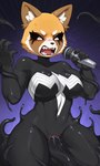 angry anthro breasts clothing female genitals latex microphone pussy slime solo suit tentacles transformation dcx32 aggretsuko retsuko she-venom venom_(marvel) symbiote hi_res tagme