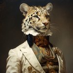 anthro button_(fastener) clothing coat collar embroidery gray_background male ornate pink_nose shirt simple_background solo solo_focus topwear vest whiskers yellow_eyes bahufaru cheetah felid feline mammal portrait