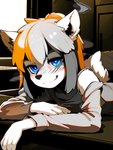 anthro armwear blue_eyes canid canine clothing detached_sleeves female fox hair hi_res mammal orange_hair professor_harkness_(director) seductive smug solo