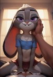 anthro blush bottomwear buckteeth chest_tuft clothed clothing cowgirl_position crop_top duo ears_down eyelashes female fenix_ai flat_chested from_front_position fur furniture genitals grey_body grey_fur hand_on_chest hand_on_face hi_res human interspecies judy_hopps lagomorph larger_male leporid light lighting looking_at_viewer male male/female mammal no_underwear on_bottom on_top penetration pivoted_ears purple_eyes pussy rabbit red_nose seductive sex shirt size_difference skirt smaller_female smile teeth topwear tuft vaginal vaginal_penetration white_body white_fur window window_light zootopia