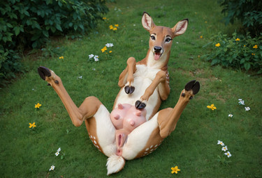 anus female feral genitals looking_at_viewer lying nature nature_background offering_sex on_back outside pussy quadruped solo teats udders ruski218 cervid mammal hi_res