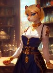 anthro blonde_hair blue_eyes clothed clothing felid female hair jewelry leopard looking_at_viewer mammal medieval medieval_clothing pantherine solo tahlia tahlia_(director)