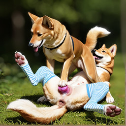 anatomically_correct anatomically_correct_genitalia animal_genitalia animal_penis animal_pussy anus bodily_fluids canine_genitalia canine_penis canine_pussy clothing cum cum_in_pussy cum_inside cunnilingus dildo dildo_in_pussy dildo_insertion duo female female/female feral feral_on_feral footwear genital_fluids genitals legwear nipples on_top oral penetration penis pussy sex sex_toy sex_toy_in_pussy sex_toy_insertion socks stockings tan_body tongue tongue_out vaginal vaginal_penetration anonymous_director canid canine canis domestic_dog mammal shiba_inu spitz