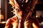 anthro blizzard_entertainment breasts dracthyr dragon fellatio female kauket looking_at_viewer non-mammal_breasts oral penile scalie sex solo teeth warcraft western_dragon world_of_warcraft