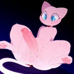 anthro balls blue_eyes fur genitals male penis pink_body presenting solo twinkaton nintendo pokemon generation_1_pokemon legendary_pokemon mammal mew pokemon_(species) hi_res