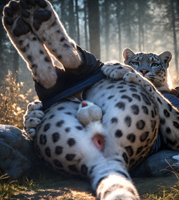 anatomically_correct anatomically_correct_genitalia anatomically_correct_penis animal_genitalia animal_penis anthro anus backlighting balls black_body black_fur blue_eyes bottomwear bottomwear_pull butt clothed clothing clothing_pull day detailed_anus detailed_fur digitigrade feline_penis fluffy fog forest forest_background fur genitals grass grey_body grey_fur hand_on_leg legs_together legs_up leopard_spots light looking_at_viewer lying lying_on_back lying_on_ground male nature nature_background on_back outside pants pants_pull partially_clothed pawpads paws penis penis_tip perineum photorealism plant presenting presenting_anus presenting_hindquarters realistic realistic_fur realistic_lighting retractable_claws rock sheath shirt solo spots spotted_body spotted_fur tail topwear tree underwear volumetric_lighting white_body white_fur delken felid mammal pantherine snow_leopard detailed hi_res lighting