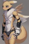 black_sclera clothed clothing fur machine male mechanical_arms mechanical_joints neck_tuft nipples panties panties_only solo topless tuft underwear underwear_only white_body white_eyes white_fur yellow_body yellow_fur akros_(director) digimon_(species) renamon reploid robot