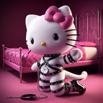 accessory bdsm bed bedroom bowtie chain clothed clothing dildo female footwear furniture harness latex partially_clothed pillow rubber rubber_clothing rubber_suit sex_toy shoes solo straps hello_kitty_(character) domestic_cat felid feline felis mammal