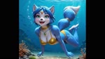 anthro arm_tattoo bikini blue_body blue_fur blue_hair clothing diving female fur hair happy jewelry leg_tattoo open_mouth solo swimwear tattoo underwater water animsaiuniverse nintendo star_fox krystal_(star_fox) canid canine fox mammal animated hi_res webm