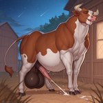 animal_genitalia animal_penis balls barn bodily_fluids bovid_horn bovine_horn bovine_penis bovine_tail cum cumshot ejaculation farm fence feral genital_fluids genitals hay hooves horn male night penis solo throbbing_balls throbbing_penis matt3985_(director) phazon bovid bovine cattle mammal hi_res signature