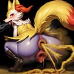 anatomically_correct anatomically_correct_anus anatomically_correct_genitalia anatomically_correct_pussy anthro anus bodily_fluids braixen crouching fart fart_fetish feces female fur gaping gaping_anus gaping_pussy generation_6_pokemon genitals looking_at_viewer pokemon_(species) pussy rear_view saliva scat solo spread_legs spreading steaming_saliva tongue tongue_out