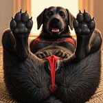 animal_genitalia animal_pussy anus canine_genitalia clothed clothing female feral fur genitals looking_at_viewer presenting pussy solo solo_focus thong underwear director_donki bird_dog canid canine canis domestic_dog hunting_dog labrador mammal retriever