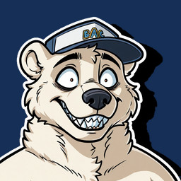 animated_webp cheek_tuft chest_tuft clothing facial_tuft hat headgear headwear insane male teeth tuft upper_body nnam_si3 mammal polar_bear ursid ursine animated
