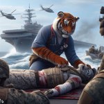 aircraft aircraft_carrier anthro armor background_character bandage bandages belt black_stripes blood blood_covered blood_on_ground blood_pool boat bodily_fluids clothing death duo felid fur gore group headgear helicopter helmet male mammal markings medic medical_instrument medical_procedures military military_uniform nikkolaus ocean_view orange_body orange_fur pantherine pink_nose sad scientific_instrument sea seaside ship stars_and_stripes stethoscope striped_body striped_fur striped_markings striped_tail stripes tail_markings tiger topwear uniform united_states_of_america vehicle vest water watercraft wave weapon wounded