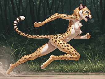 4_toes 5_fingers action_pose areola athletic athletic_female barely_visible_genitalia barely_visible_pussy biped black_nose black_spots bodily_fluids bouncing_breasts breasts breath butt casual_nudity cheek_tuft chest_tuft claws countershading day detailed_background digitigrade dust facial_tuft fangs feet female finger_claws fingers forest fur genitals grass green_eyes inner_ear_fluff markings medium_breasts motion_blur motion_lines multicolored_body multicolored_fur nature navel neck_tuft nipples nude nude_female open_mouth outdoor_nudity outside pawpads paws pink_areola pink_nipples plant pose pussy running side_view slim solo speed_lines spots spotted_body spotted_fur spotted_markings spotted_tail striped_markings striped_tail stripes sweat tail tail_markings teeth toe_claws toes tongue tree tuft whiskers white_body white_fur yellow_body yellow_fur alucard_(director) cheetah felid feline mammal hi_res