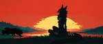 anthro beak black_body black_fur breasts claws evening female fluffy fur grass landscape limited_palette long_tail neck_tuft nude plant rear_view silhouette sitting sitting_on_ground slim solo spacecraft spots spotted_body spotted_fur sunset tuft vehicle oldhroft shadow_(oldhroft) avian velari absurd_res hi_res wallpaper