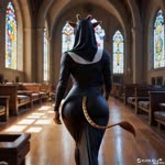 anthro big_breasts big_butt breasts bubble_butt butt church curvaceous curvy_figure female huge_breasts huge_butt looking_back mature_female nun_outfit solo voluptuous walking vlrgromns puzzle_(kadath) giraffe giraffid mammal animated hi_res webm