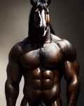 abs abstract_background anthro biceps black_hair black_nipples brown_body brown_fur clothed clothing equid equine fur hair horse looking_at_viewer male mammal muscular nipples nr_union nude pecs solo