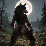 animal_genitalia animal_pussy anthro canine_genitalia canine_pussy female full_moon genitals moon outside pussy rear_view solo canid canine mammal were werecanid werecanine werewolf