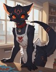 amber_eyes anthro apron apron_only breasts clothing collar female fur fur_markings inside markings mostly_nude pupils slit_pupils small_breasts solo standing store anotheranon cookie_(anotheranon) furred_kobold kobold tail absurd_res hi_res