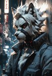 cigarette_in_mouth cyberpunk male smoking solo takeshi zenless_zone_zero von_lycaon canid canine canis mammal wolf hi_res