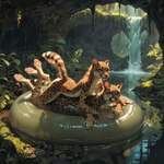 amazing_background anthro casual_nudity cave cuddling detailed_background duo embrace female female/female fluffy grass hug inflatable inner_tube looking_at_viewer lying_on_another nude nude_female outdoor_nudity outside overhang partially_submerged plant raised_tail shrub smile spots water waterdrop waterfall whiskers anonymous_director felid feline leopardus lynx mammal ocelot absurd_res hi_res