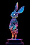 absurd_res ambiguous_gender anthro fuzzy_logic glowing glowing_body glowing_eyes glowing_markings hi_res lagomorph leporid long_ears mammal markings psychedelic rabbit simple_background solo standing tail_tuft tuft white_eyes