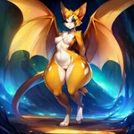 anthro breasts cave digitigrade dust:_an_elysian_tail female genitals membrane_(anatomy) membranous_wings one_eye_closed pussy small_breasts solo thick_thighs wide_hips wings wink director_motherli fidget_(elysian_tail) chiropteran mammal nimbat hi_res