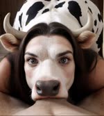 anthro black_nose deep_throat duo fellatio female first_person_view furrowed_brow male male/female oral penile sex girlswithsnouts bovid bovine cattle human mammal animated hi_res webm