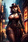 anthro big_breasts breasts cleavage clothed clothing curvaceous curvy_figure female hair hat headgear headwear lutrine mammal mustelid overweight red_hair solo steampunk thesouthkorean23 thick_thighs vintage voluptuous wide_hips