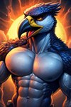 abs anthro athletic athletic_anthro athletic_male beak biceps feathers male muscular muscular_anthro muscular_male navel nipples nude pecs solo triceps yellow_beak birdovo avian bird falcon falconid hi_res