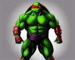 2023 5:4 abs aiisamisnomer armwear biceps big_muscles clothed clothing empty_eyes eyemask eyewear front_view green_body grey_background humanoid looking_at_viewer male mask muscular muscular_male muscular_thighs nipples partially_clothed pecs purple_clothing red_clothing reptile scalie shell simple_background solo stable_diffusion standing teenage_mutant_ninja_turtles turtle turtle_shell white_eyes wrist_guards