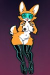 anthro boots clothing female footwear frosting.ai genitals happy high_heels legwear nipples platform_footwear platform_heels pussy solo tail thigh_boots thigh_highs visor renz canid canine canis domestic_dog herding_dog mammal pastoral_dog welsh_corgi absurd_res hi_res