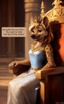 absurd_res athletic athletic_female chair clothed clothing dialogue dress female furniture hi_res hyaenid inviting looking_at_viewer mammal queen royalty seductive sitting solo throne trake_legend