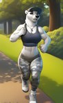 anthro bottomwear bra breasts clothing dog_tags female hat headgear headwear hi_res mammal pants solo sports_bra sweats underwear ursid ursine yoga_pants yopfox