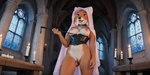 anthro breasts candle candlelight church clitoris clothing corset dominatrix female genitals leather light lingerie low-angle_view pussy riding_crop solo topwear whip furryranch maid_marian canid canine fox mammal red_fox hi_res