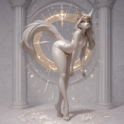 anthro butt chastity_cage chastity_device crown femboy girly hair long_hair male sculpture solo statue tiara tiptoes latentspaceman hi_res