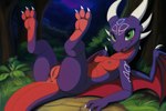 anthro anus blush breasts claws colored countershading cute_expression cynder dragon female genitals green_eyes horn mr.kitsune night nipples non-mammal_breasts non-mammal_nipples presenting prompt_metainfo purple_body pussy red_body red_countershading scalie small_breasts solo woods