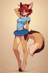 anthro bottomwear breasts clothing female long_legs looking_at_viewer medium_breasts miniskirt shirt skirt solo standing t-shirt topwear foxlover7796 ayn_(fluff-kevlar) fan_character canid canine canis jackal mammal hi_res