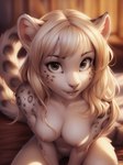 anthro breasts felid female hair looking_at_viewer magacitl mammal nipples nude pantherine snow_leopard solo solo_focus white_hair